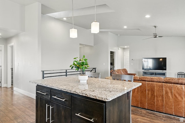 48 S Cimarron Cir, Cedar City, UT 84720 - kitchen featuring wood finished floors, baseboards, open floor plan, recessed lighting, and high vaulted ceiling