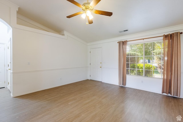 710 S Indian Hills Dr # 64, St George, UT 84770 - empty room with lofted ceiling, crown molding, light wood finished floors, ceiling fan, and baseboards