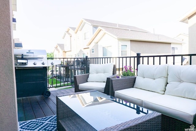 3877 S 1655 W, West Valley City, UT 84119 - wooden deck with an outdoor hangout area and grilling area