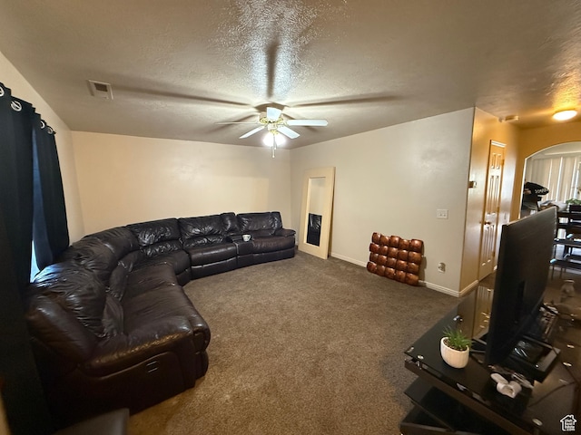 1087 N 1800th Cir W, St George, UT 84770 - carpeted living area with a ceiling fan, arched walkways, a textured ceiling, and baseboards