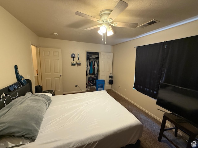 1087 N 1800th Cir W, St George, UT 84770 - bedroom featuring dark carpet, ceiling fan, baseboards, a closet, and a textured ceiling