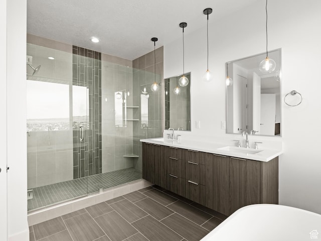 7272 W Summit Crest Cir, Herriman, UT 84096 - full bathroom with a shower stall, double vanity, and a freestanding bath