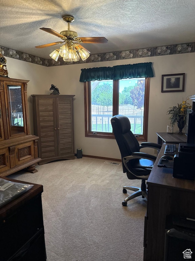 580 S Stagecoach Dr, Brookside, UT 84782 - office featuring light colored carpet, a textured ceiling, and ceiling fan