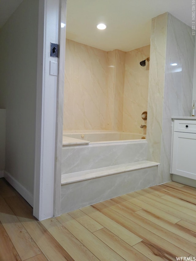 919 E Millbrook Way, Bountiful, UT 84010 - full bathroom with wood finished floors, vanity, a combined bath / shower with marble appearance, and recessed lighting