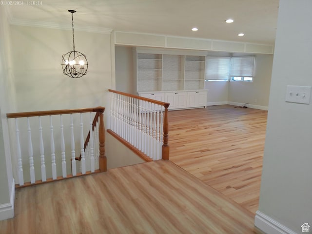 919 E Millbrook Way, Bountiful, UT 84010 - stairway with a chandelier, wood finished floors, ornamental molding, baseboards, and recessed lighting