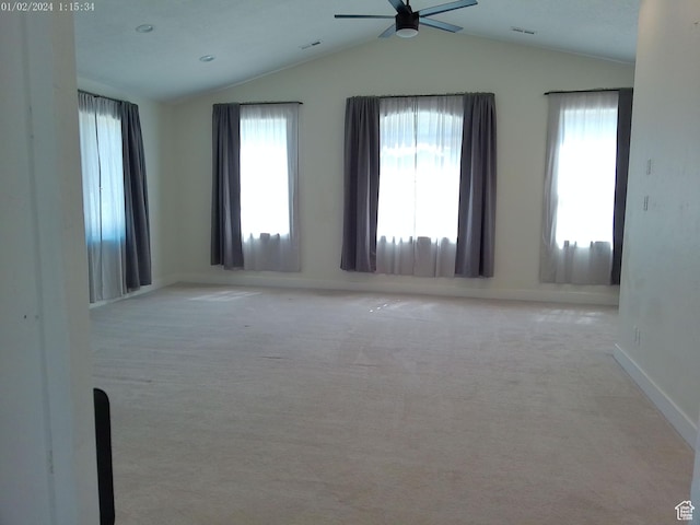 919 E Millbrook Way, Bountiful, UT 84010 - empty room featuring a ceiling fan, lofted ceiling, carpet flooring, healthy amount of natural light, and baseboards