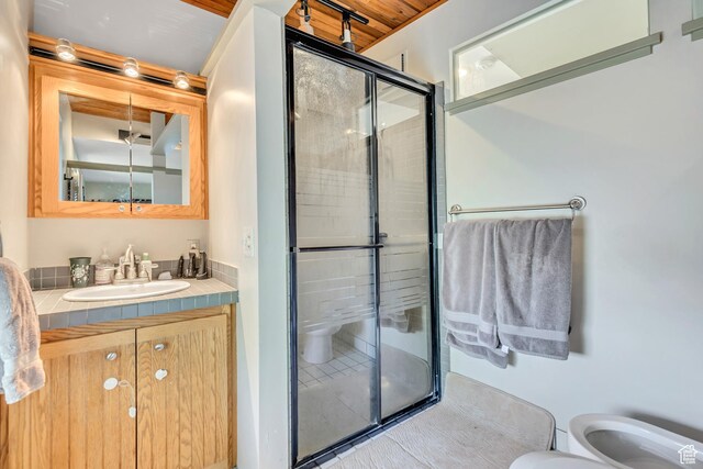 319 N Almond St W # Rear, Salt Lake City, UT 84103 - bathroom with toilet, a stall shower, and vanity