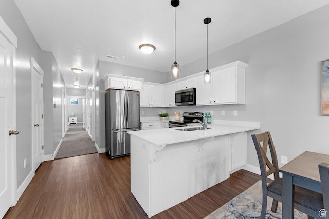 1809 W Terra Vista Ln N Unit B1, Saratoga Springs, UT 84045 - kitchen featuring appliances with stainless steel finishes, a peninsula, light countertops, white cabinets, and a sink