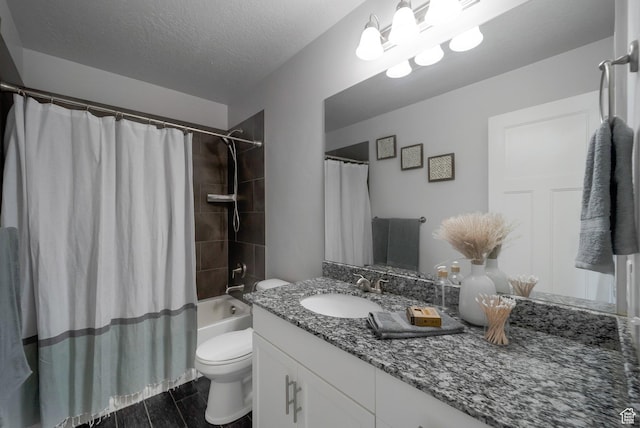 2185 W Crestview Dr, Lehi, UT 84043 - full bath with vanity, toilet, shower / bath combination with curtain, wood finished floors, and a textured ceiling