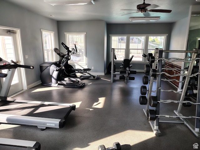2185 W Crestview Dr, Lehi, UT 84043 - exercise room with baseboards and ceiling fan