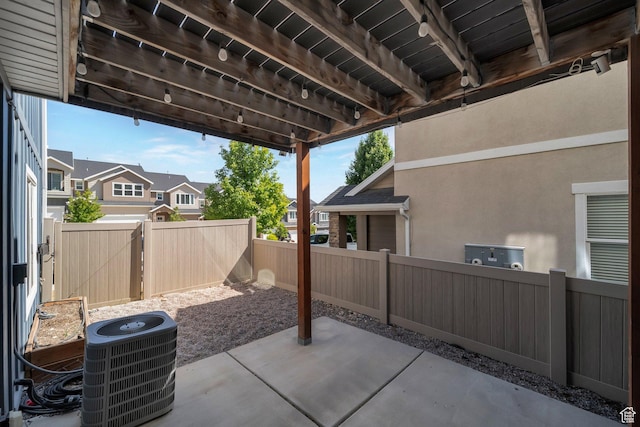 2185 W Crestview Dr, Lehi, UT 84043 - fenced backyard featuring a patio area, central AC, a residential view, and a gate