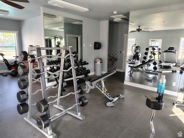 2185 W Crestview Dr, Lehi, UT 84043 - exercise room with a ceiling fan and baseboards