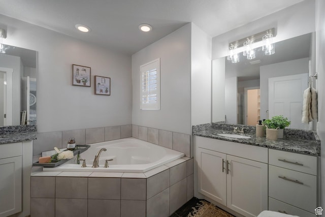 2185 W Crestview Dr, Lehi, UT 84043 - full bath with vanity, a bath, and recessed lighting