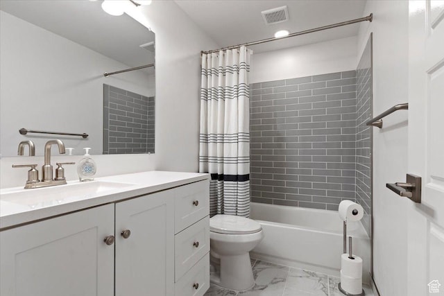 1252 W Cinch Way S, Bluffdale, UT 84065 - bathroom with toilet, vanity, shower / bath combo, and marble look tiles