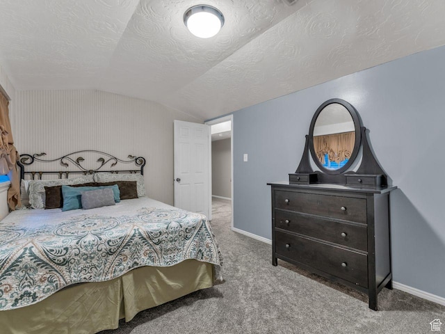 6386 S Lombardy Dr, Cottonwood Heights, UT 84121 - bedroom featuring lofted ceiling, a textured ceiling, carpet flooring, and baseboards