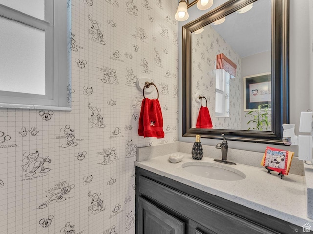 6386 S Lombardy Dr, Cottonwood Heights, UT 84121 - bathroom with vanity and wallpapered walls