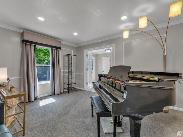 6386 S Lombardy Dr, Cottonwood Heights, UT 84121 - living area featuring recessed lighting, carpet flooring, baseboards, and crown molding