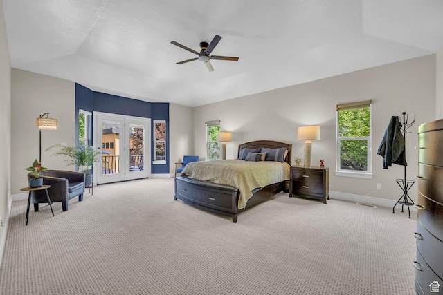 673 S Parkway Dr, North Salt Lake, UT 84054 - carpeted bedroom with baseboards, multiple windows, access to exterior, and a ceiling fan