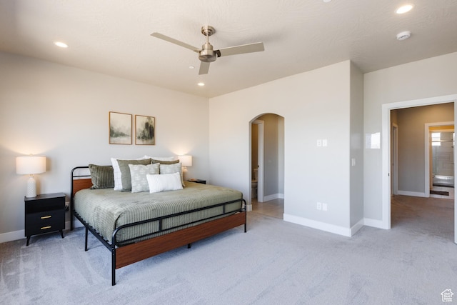 266 N 2020 W # 74, Hurricane, UT 84737 - carpeted bedroom with arched walkways, recessed lighting, baseboards, and ceiling fan