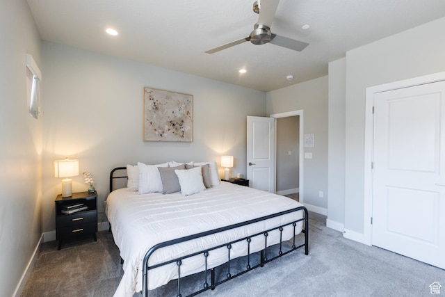 266 N 2020 W # 74, Hurricane, UT 84737 - bedroom with carpet flooring, baseboards, a ceiling fan, and recessed lighting