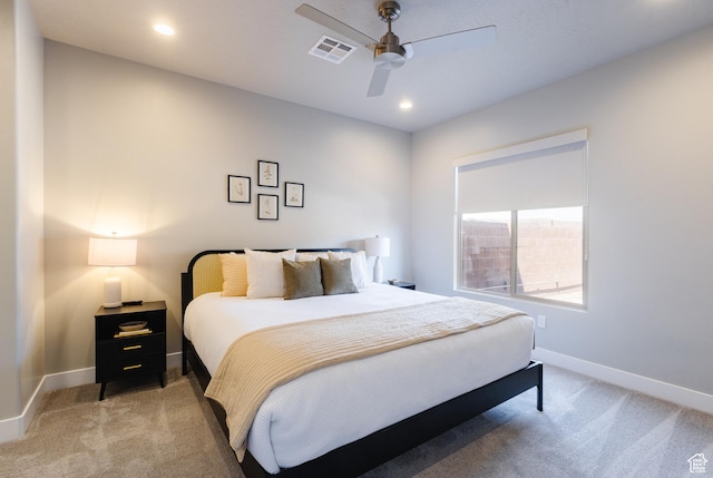 266 N 2020 W # 74, Hurricane, UT 84737 - bedroom with light carpet, baseboards, a ceiling fan, and recessed lighting