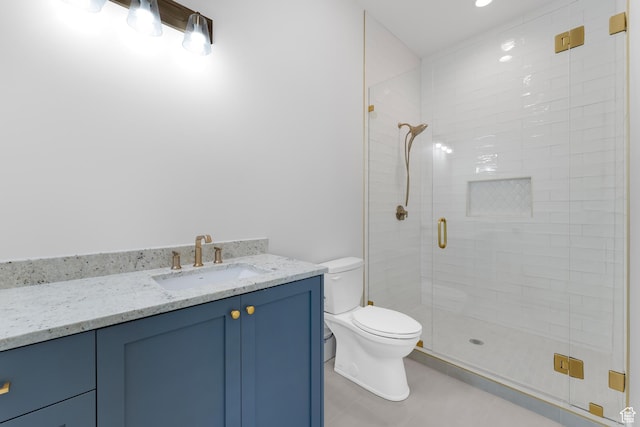 3851 W Box Elder Cir, Alpine, UT 84004 - bathroom featuring toilet, vanity, and a stall shower