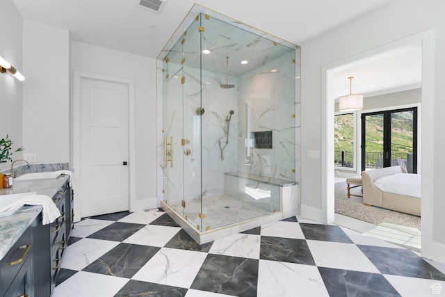 3851 W Box Elder Cir, Alpine, UT 84004 - full bath featuring a marble finish shower, vanity, ensuite bathroom, baseboards, and recessed lighting