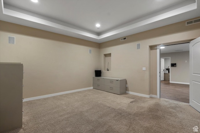 1754 E Cedar Trails Way, Eagle Mountain, UT 84005 - unfurnished bedroom featuring carpet flooring, a tray ceiling, baseboards, and recessed lighting