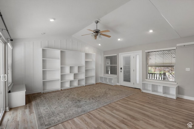 1754 E Cedar Trails Way, Eagle Mountain, UT 84005 - empty room featuring wood finished floors, ceiling fan, vaulted ceiling, and recessed lighting