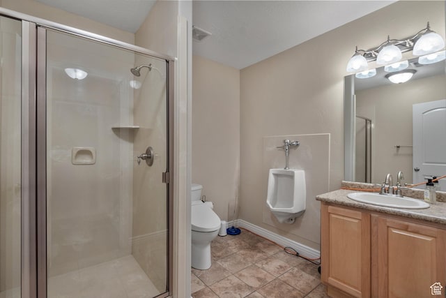 1754 E Cedar Trails Way, Eagle Mountain, UT 84005 - bathroom with toilet, vanity, a shower stall, and baseboards