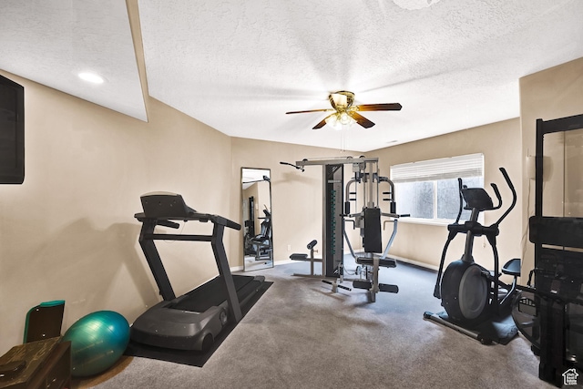 4715 S 1500 E, Ogden, UT 84403 - exercise room featuring a textured ceiling, ceiling fan, and baseboards