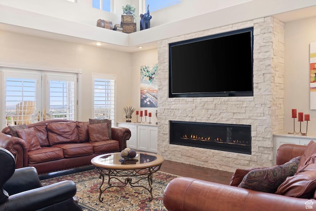 4715 S 1500 E, Ogden, UT 84403 - living area with a fireplace and a towering ceiling