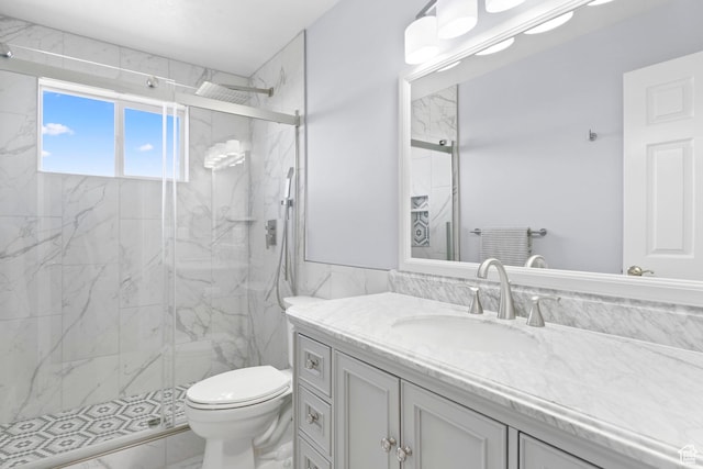 4715 S 1500 E, Ogden, UT 84403 - bathroom featuring toilet, vanity, a marble finish shower, and marble finish flooring