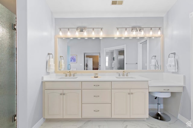 4715 S 1500 E, Ogden, UT 84403 - bathroom with marble look tiles, baseboards, double vanity, and a stall shower