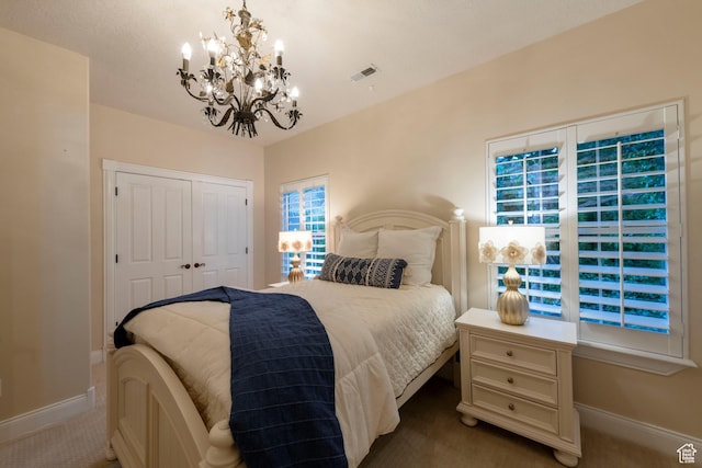 13279 S Berry Ln, Draper, UT 84020 - bedroom with carpet, a chandelier, baseboards, and a closet