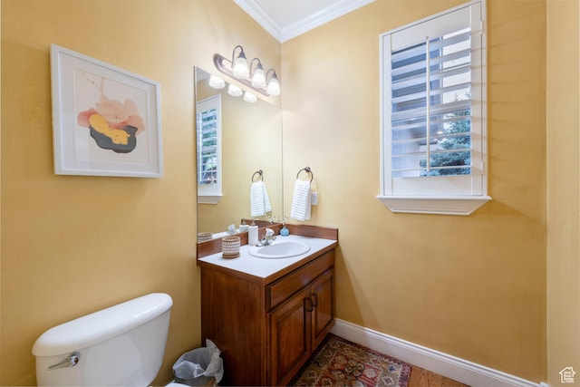 13279 S Berry Ln, Draper, UT 84020 - half bath featuring crown molding, toilet, vanity, and baseboards