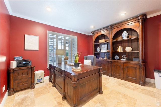 13279 S Berry Ln, Draper, UT 84020 - office area with ornamental molding, baseboards, and recessed lighting
