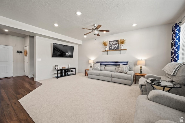 4488 S Haven Creek Rd W Unit 25D, West Haven, UT 84401 - living area with a ceiling fan, recessed lighting, a textured ceiling, baseboards, and wood finished floors