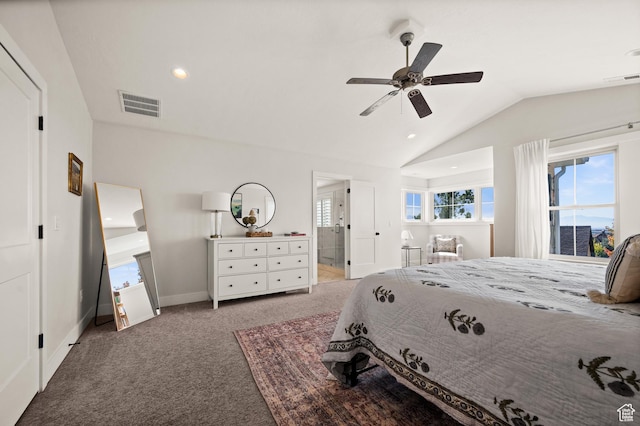 12387 Timberline Dr Unit 53, Highland, UT 84003 - carpeted bedroom with lofted ceiling, recessed lighting, baseboards, and a ceiling fan