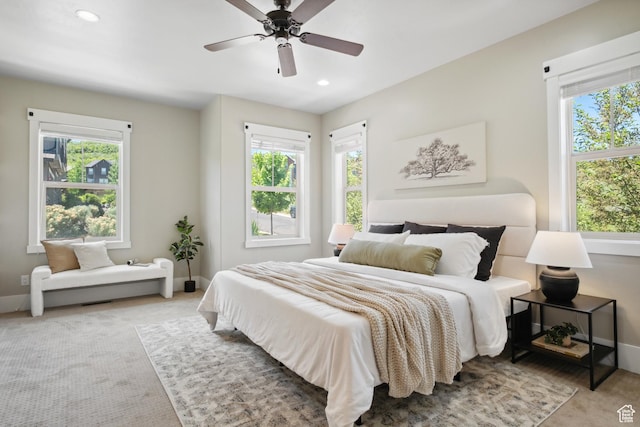 13609 N Hill Climb Ln, Kamas, UT 84036 - carpeted bedroom featuring baseboards, recessed lighting, and ceiling fan