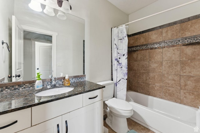 301 E Salem Park Cir, Salem, UT 84653 - bathroom featuring vanity, toilet, tile patterned floors, and shower / bathtub combination with curtain