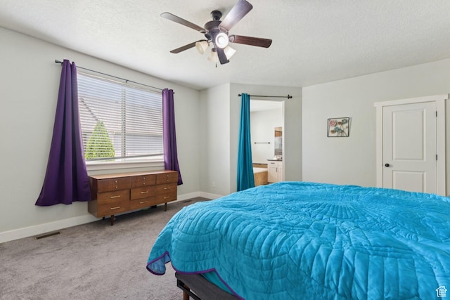 301 E Salem Park Cir, Salem, UT 84653 - carpeted bedroom featuring a textured ceiling, baseboards, ceiling fan, and ensuite bathroom