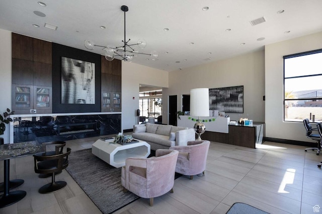 1210 W Ledgerwood Dr, St George, UT 84790 - living area featuring a chandelier, recessed lighting, and light tile patterned floors