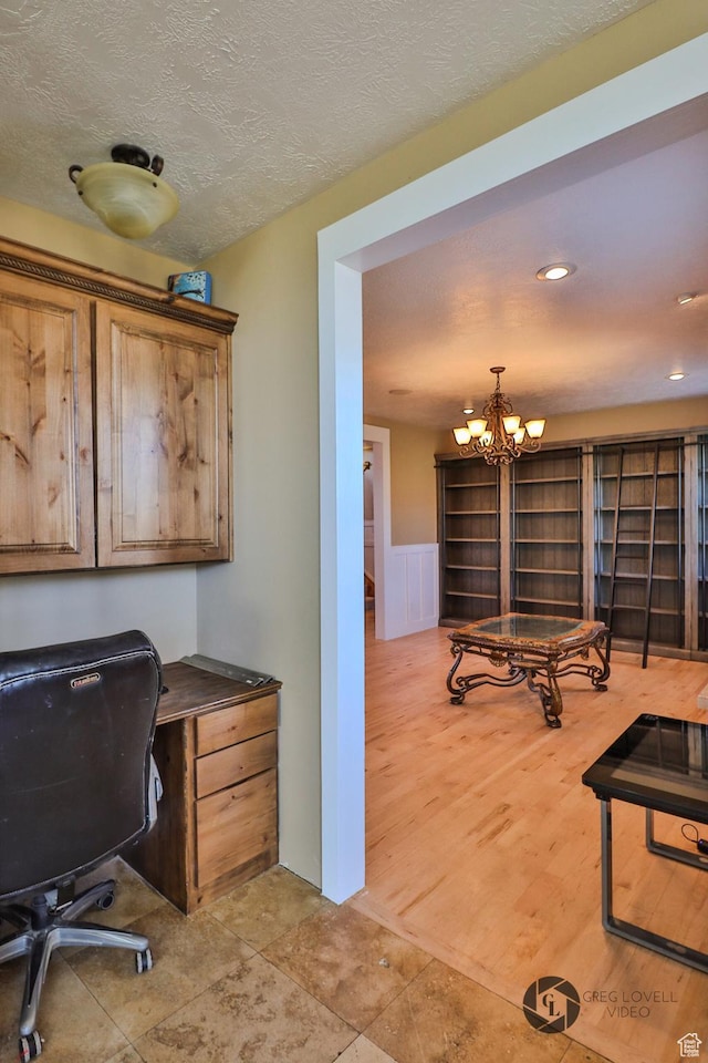 692 E 5020 N, Enoch, UT 84721 - home office with a chandelier, a textured ceiling, and recessed lighting