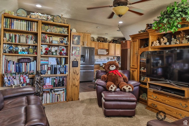 692 E 5020 N, Enoch, UT 84721 - carpeted living area with a ceiling fan and recessed lighting