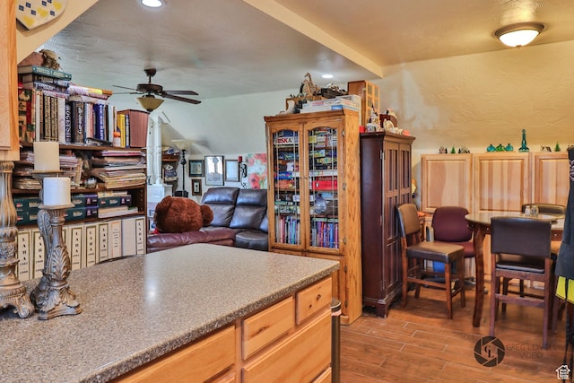 692 E 5020 N, Enoch, UT 84721 - kitchen with a ceiling fan, wood finished floors, a textured wall, and recessed lighting