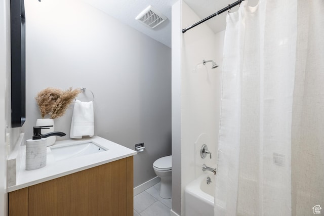 3427 S Fleetwood Dr, Salt Lake City, UT 84109 - bathroom with toilet, vanity, shower / bathtub combination with curtain, tile patterned flooring, and baseboards