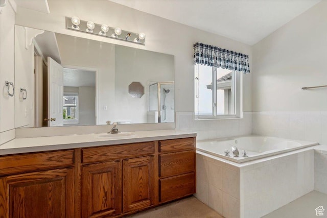 497 E 3525 N, North Ogden, UT 84414 - bathroom featuring vanity, a bath, and a stall shower
