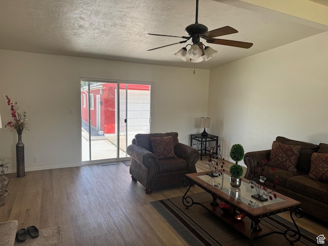 1102 W 860 N, Provo, UT 84604 - living area featuring wood finished floors, a ceiling fan, and a textured ceiling