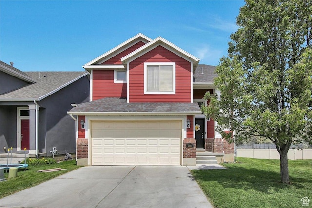 2118 W Foxwood St, West Haven, UT 84401 - view of front of house with driveway, an attached garage, brick siding, and roof with shingles